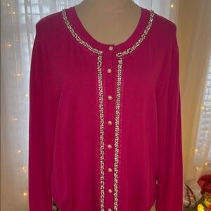 Charter Club Fuchsia Cardigan with Rhinestone Accents